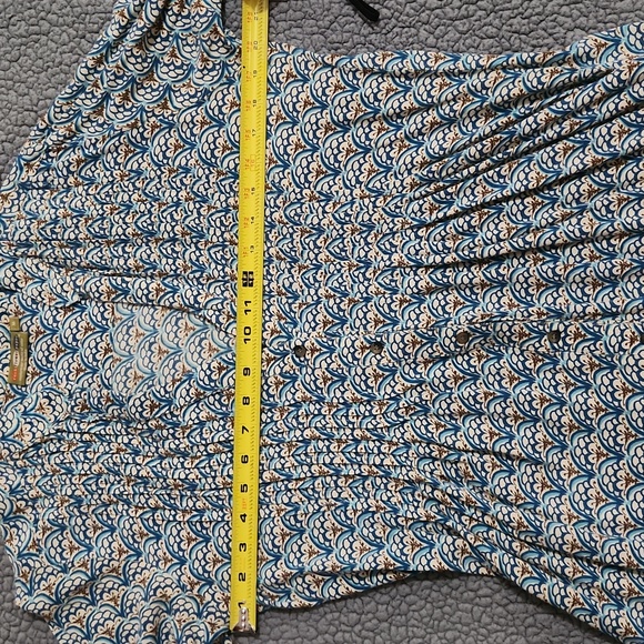 Women's Rock Flower Paper Tunic Top Teal Brown And White Pattern Size Medium - Picture 6 of 8